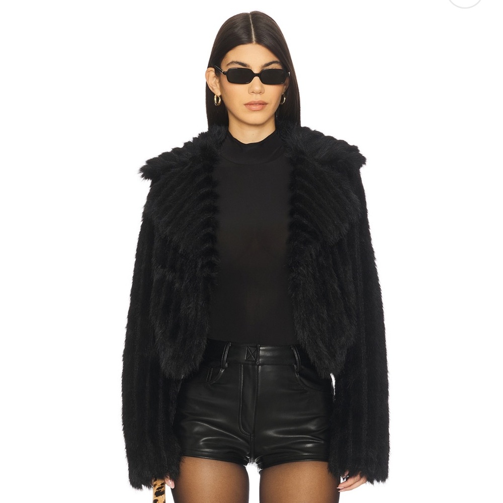 LN Show Me Your Mumu Park City Cropped Black Faux Fur Jacket, M
